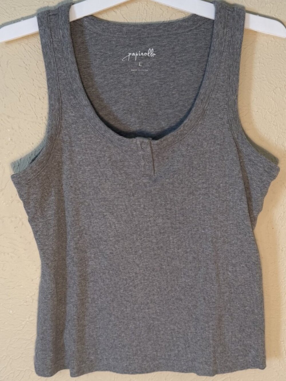Papinelle Grey Heathered, Ribbed Shelf Bra Tank, Size Large